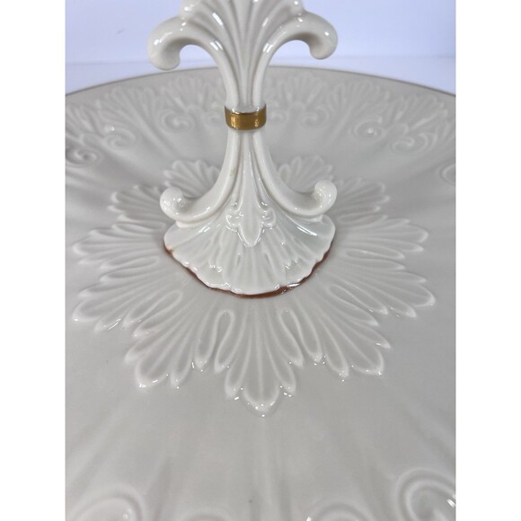 Lenox Ivory China Chateau Center Handle‎ Sandwich Tidbit Dessert Tray 24 K Gold - Picture 11 of 12